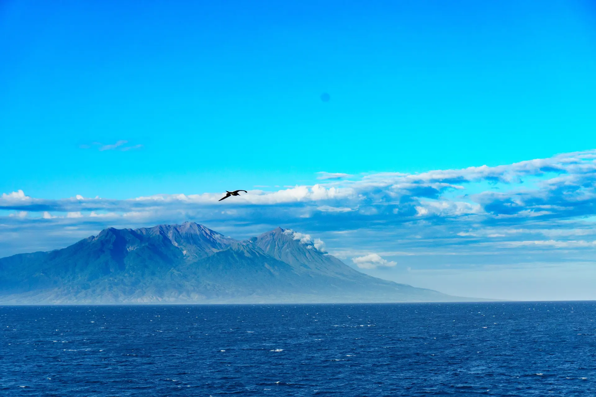 Sangeang Api volcano seen from the sea off northeast Sumbawa