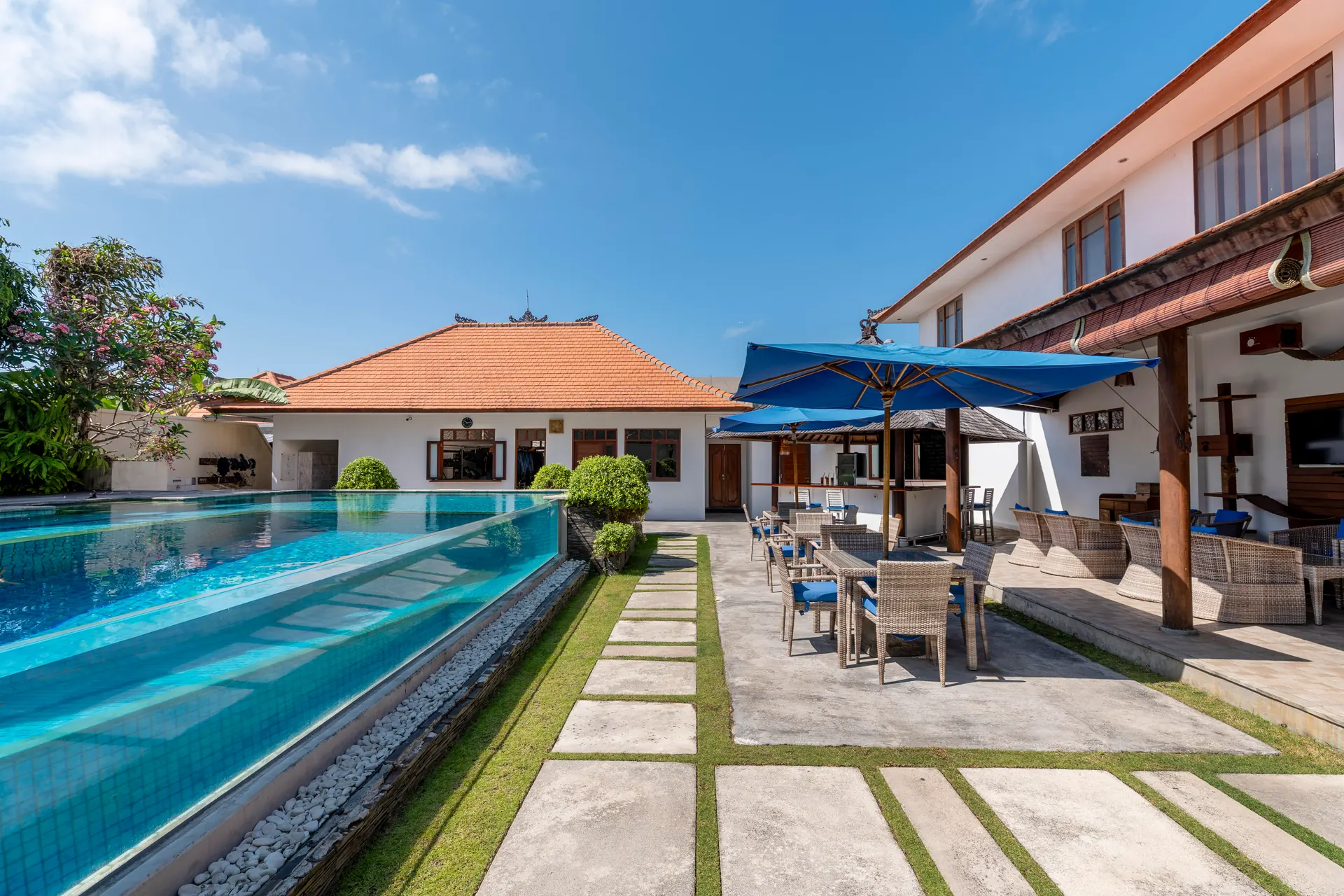 Neptune Scuba Diving Bali dive center with its glass-edged training pool in Sanur