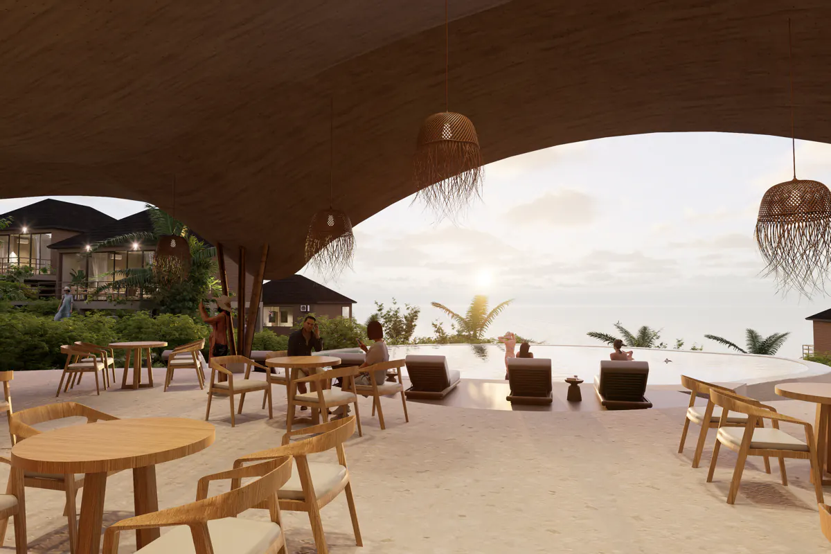 Tramonto sul mare visto dall'interno del ristorante dell'Hilltop Komodo Resort