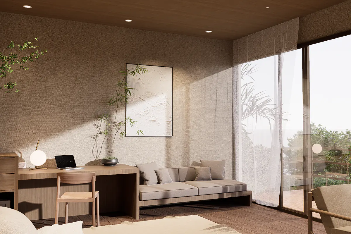 Inside the bungalow